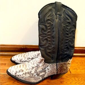 ABILENE Womens Size 6.5 M Black Leather Snake Skin Cowboy Western Boots